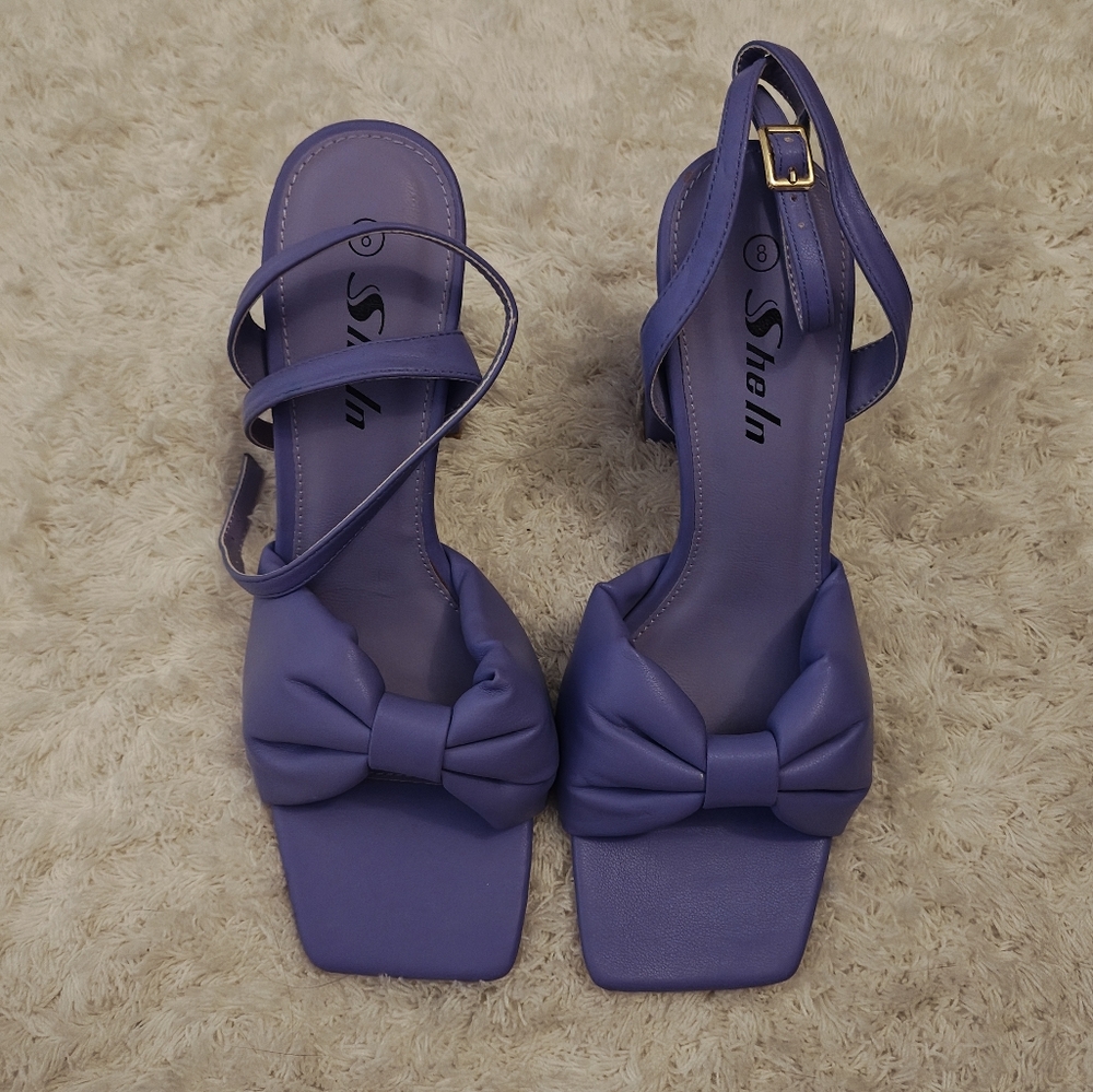 Elegant Purple Square Toe Heeled Sandals